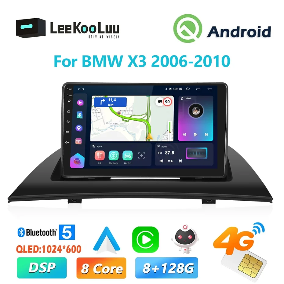 LeeKooLuu 8G + 128G CarPlay Android Автомагнитола для BMW X3 2006-2010 Мультимедийный Видеоплеер GPS Стерео 4G Wifi DSP 2Din Головное устройство