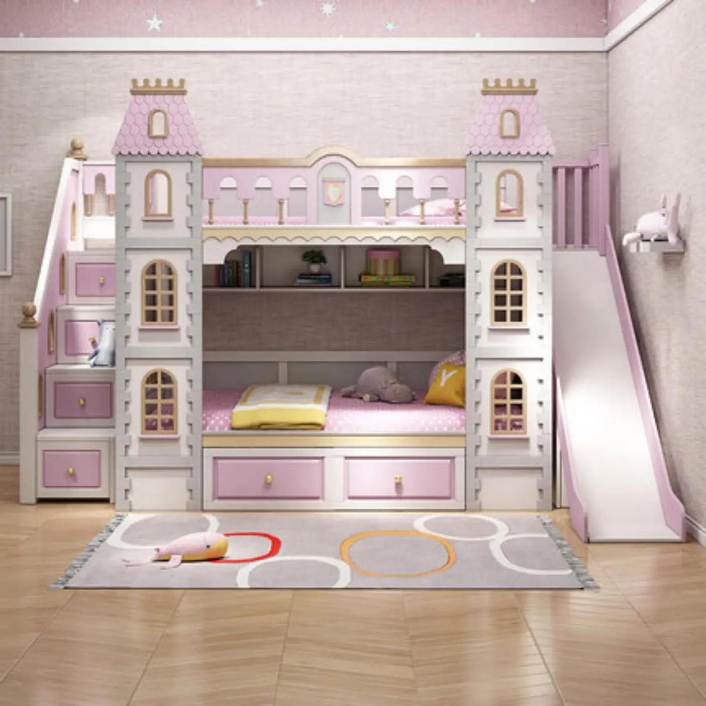 Детская мебель из массива дерева, детские верхние и нижние кровати, высокие и низкие кровати, двухэтажный замок принцессы мечты, горка вил