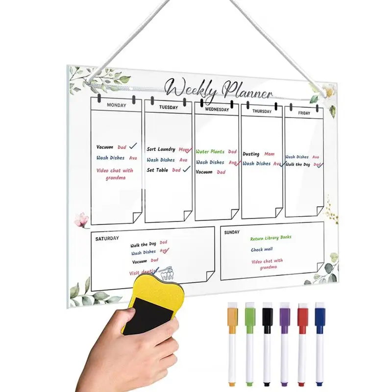 Акриловый еженедельник сухого стирания, подвесной акриловый календарь, включает в себя 6 цветных маркеров, доску для планирования подарков на новоселье