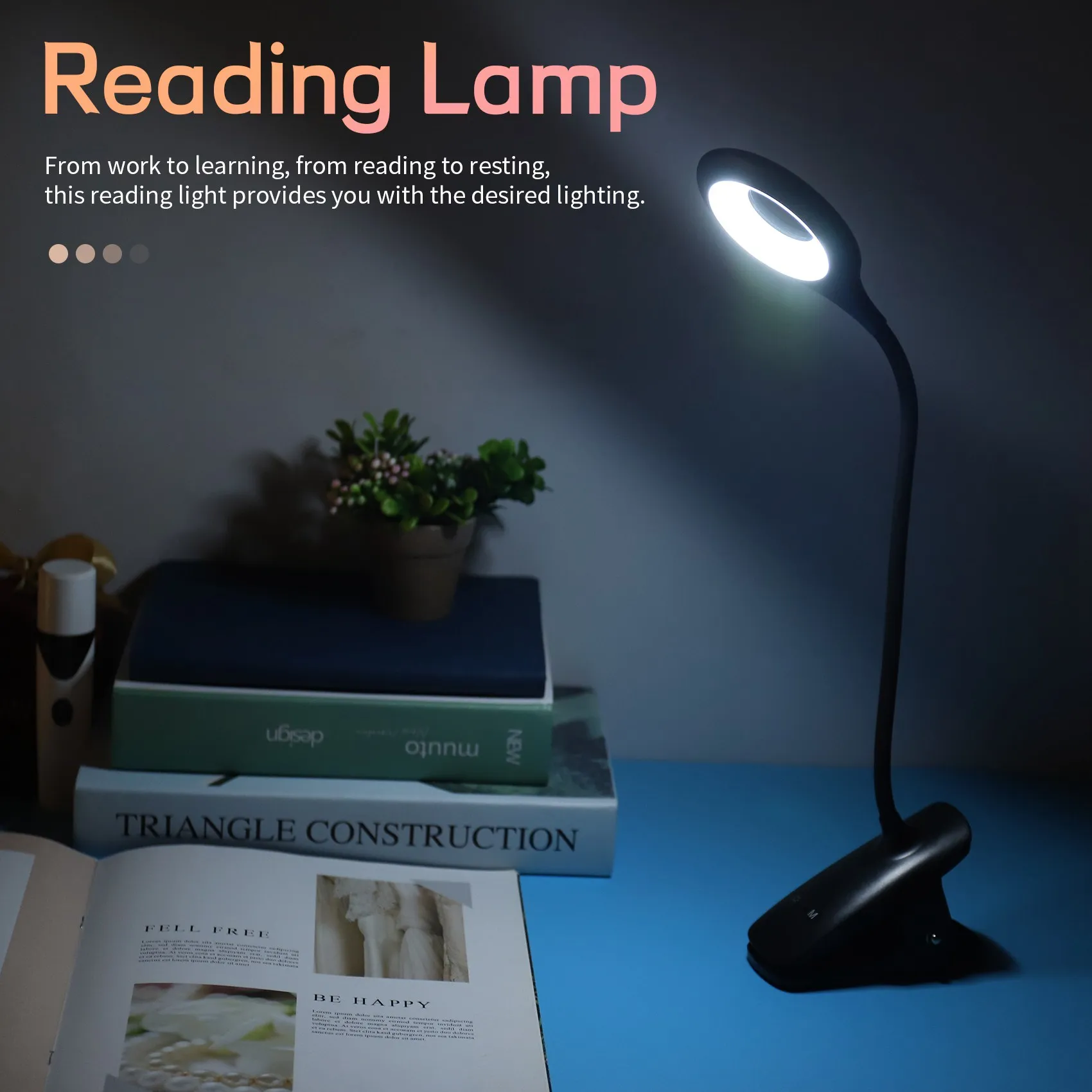 Прикроватная лампа для чтения, 36 светодиодных настольных ламп, USB-перезаряжаемая книжная лампа с 5 цветовыми температурами, сенсорное управление