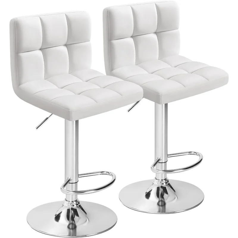 Барные стулья Furmax Современные, из Искусственной кожи, Поворотные, С Регулируемой Гидравлической Высотой Квадратной стойки, Комплект из 2-х (Белый)