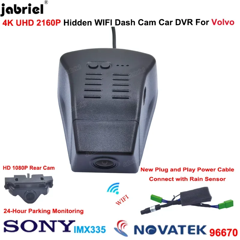 Jabriel для Volvo XC90 B5 B6 2022 2023 2024 4K Wifi Регистратор Камера заднего Вида UHD 2160P Автомобильный Видеорегистратор Для Вождения Видеорегистратор Подключи и Играй
