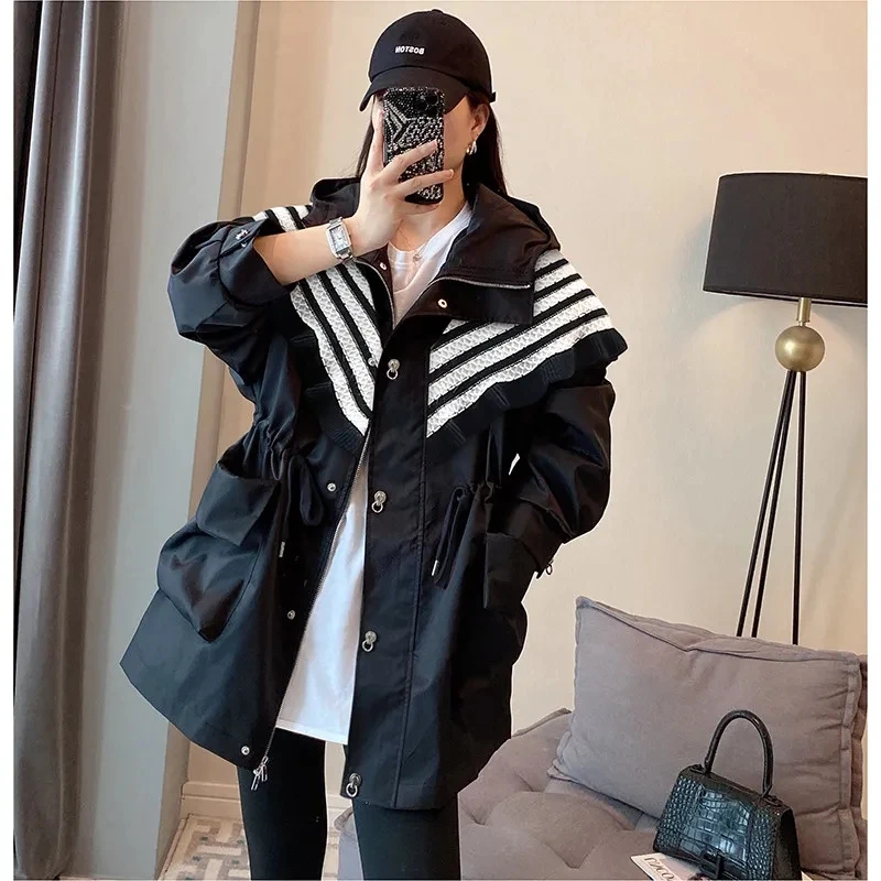Черные женские ветровки с капюшоном 2023, Новый дизайн, повседневная свободная куртка Windsight, женские весенне-осенние Корейские пиджаки, топы