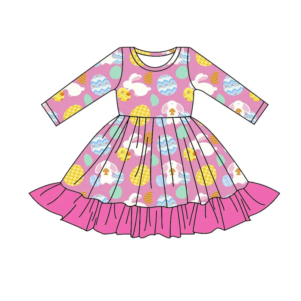 Новый бутик Пасхального платья с яйцом и принтом кролика с длинными рукавами для девочек, бутик детской одежды для девочек