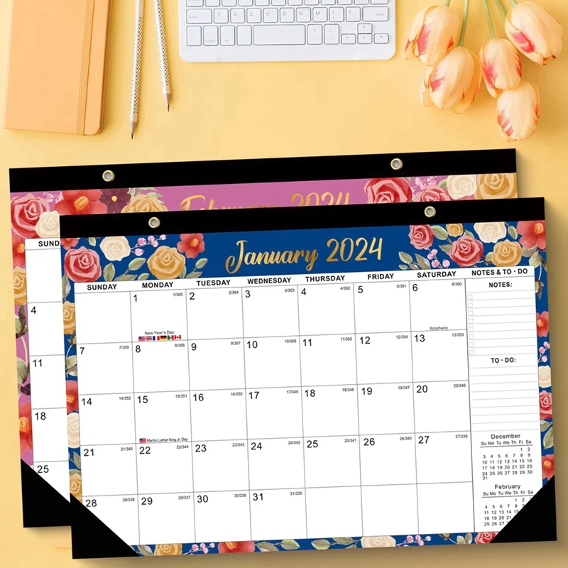 Настенный планировщик на 2024-2025 годы, большой настенный календарь 17 дюймов на 12 дюймов, настольный календарь на 18 месяцев, комбинированный настольный / настенный календарь, простая установка