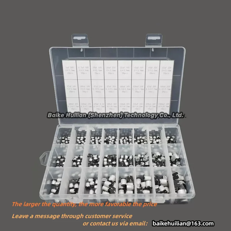 400 штук алюминиевых электролитических конденсаторов SMD с 24 характеристиками, упаковка в коробку для аксессуаров от 1 мкФ до 1000 мкФ