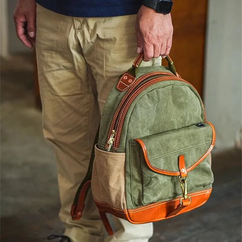 Винтажный дизайнерский высококачественный холст из натуральной кожи, мужской женский рюкзак для путешествий на открытом воздухе, модный роскошный школьный рюкзак с двойным карманом