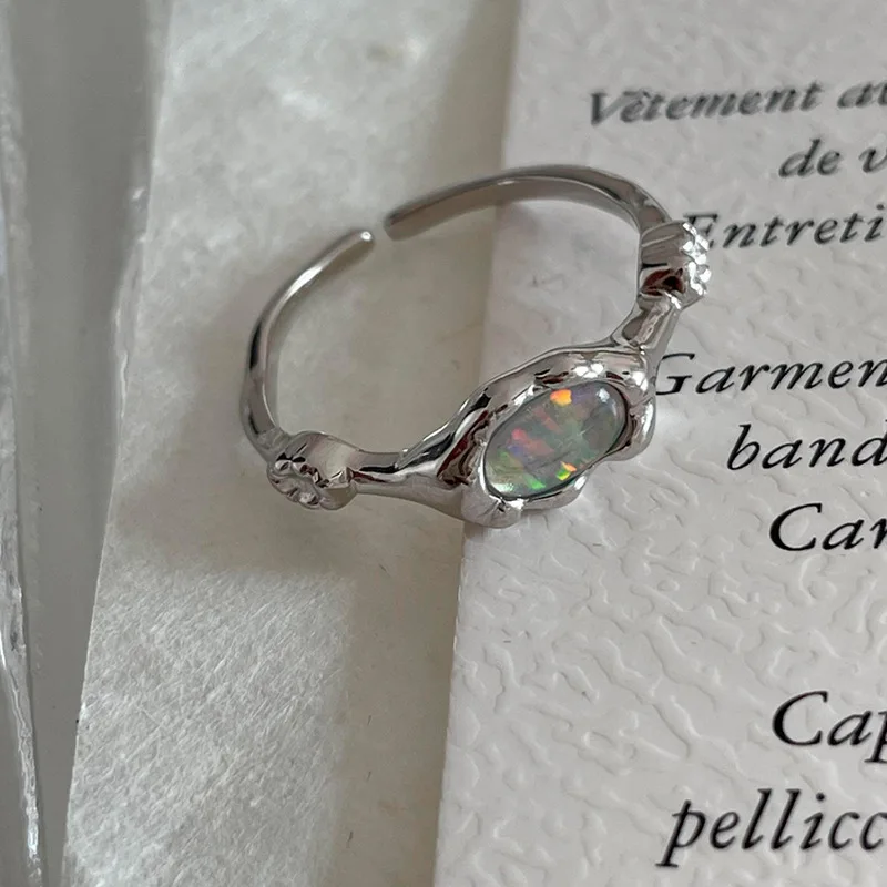 Новое модное Серебряное кольцо с открытым пальцем, Панк-Опал, Нерегулярный камень, Наращиваемый Для женщин, Подарок для девочек, Прямая поставка Оптом