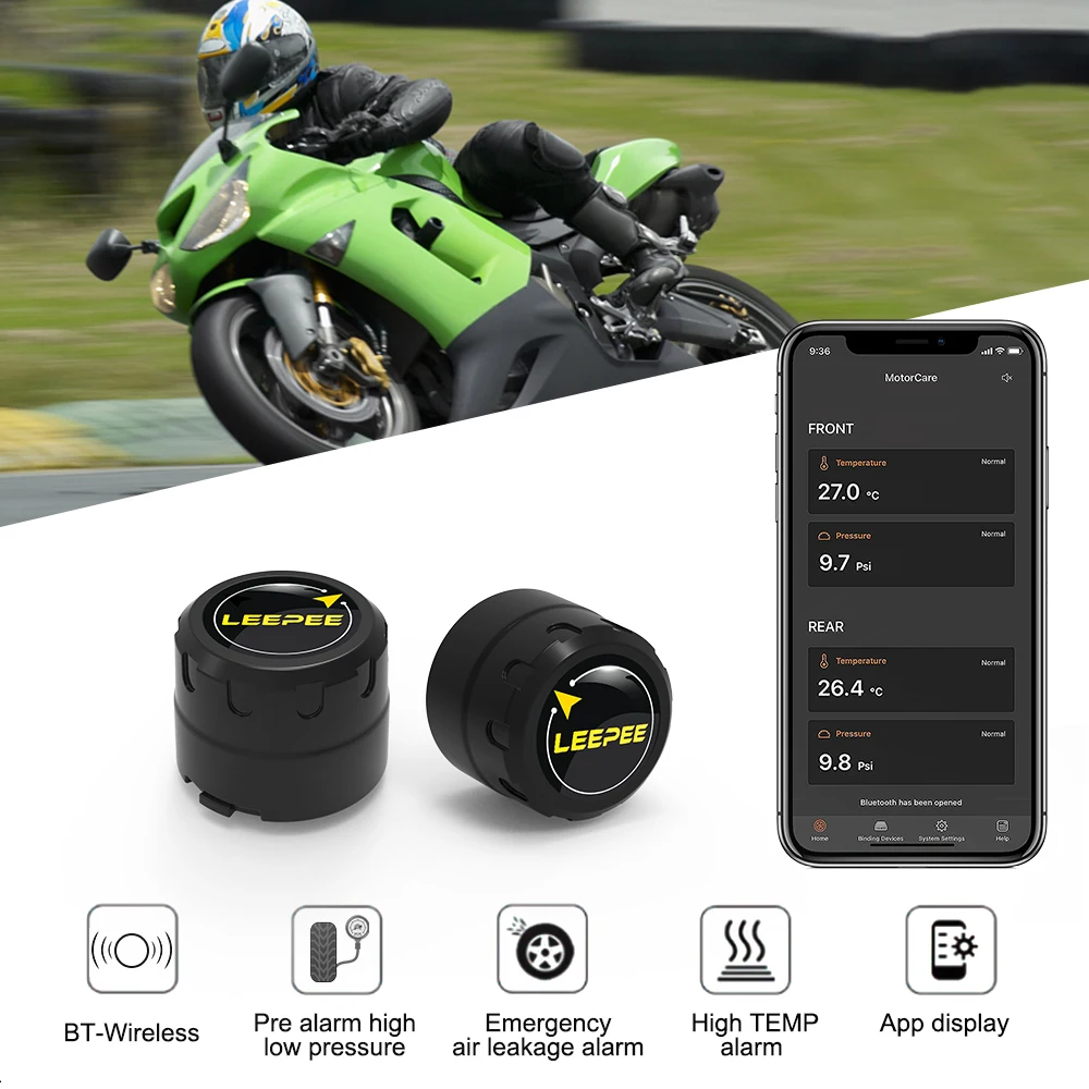 LEEPEE Android/IOS Общие мотоциклетные TPMS Внешние датчики Датчик давления в шинах Система мониторинга Bluetooth-Совместимый 4.0 5.0