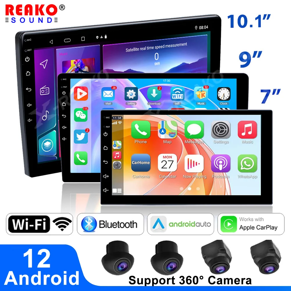 REAKOSOUND 7/9/10 Android 12 T5 Автомобильное Радио Беспроводной Carplay И Android Auto 2 din Мультимедийный Плеер Система Панорамной камеры 360