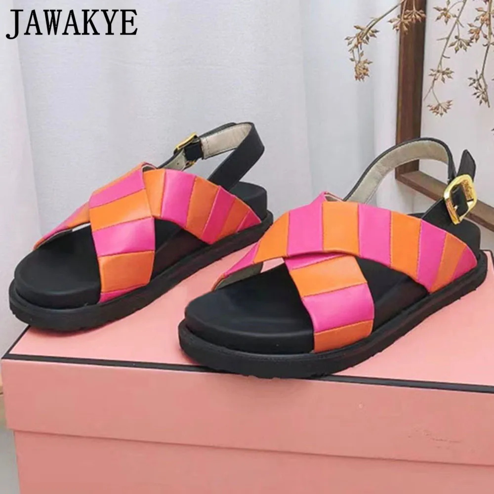 Разноцветная розовая обувь, женские летние сандалии, женские пляжные сандалии на плоской платформе с открытым носком и ремешком сзади, богемная обувь для девочек