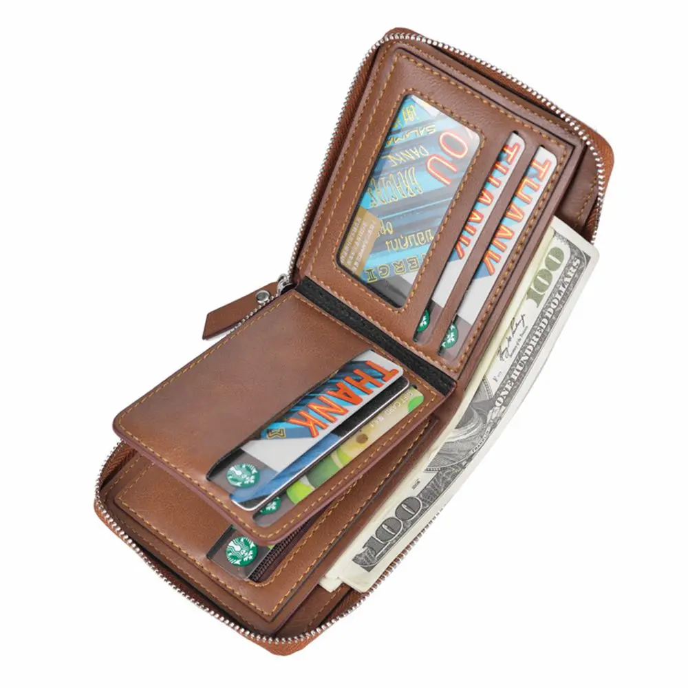 Винтажный Мужской кожаный бумажник большой емкости с защитой от кражи RFID, футляр для карт, Клатч для монет, Короткий кошелек