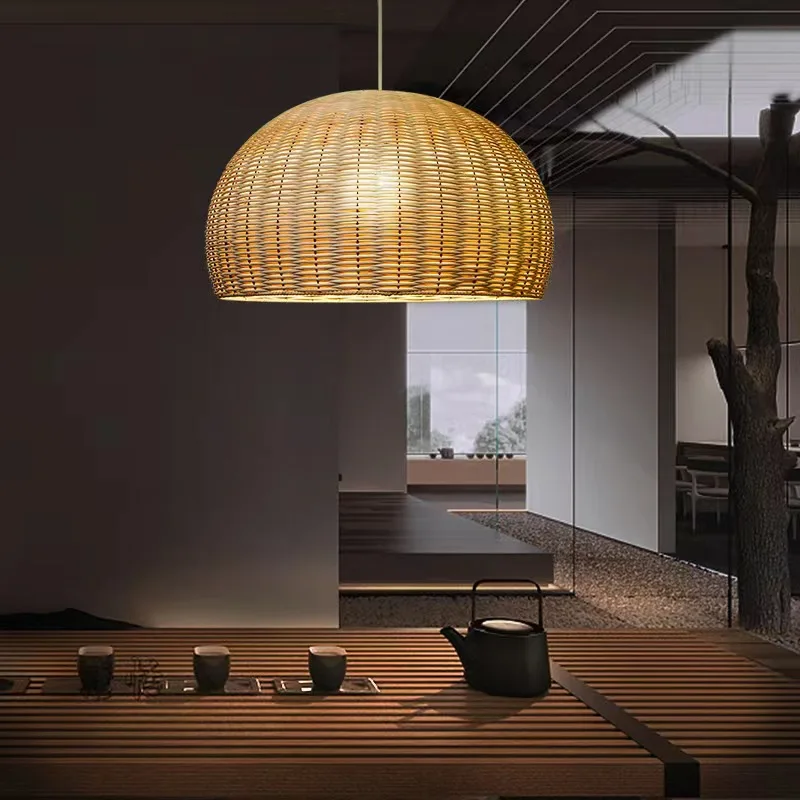 2022 Новый дизайн Бамбук Деревянный Ротанг Японский Азиатский Китайский Стиль Простое дерево ручной работы E27 Подвесной светильник Kithcen хорошего качества
