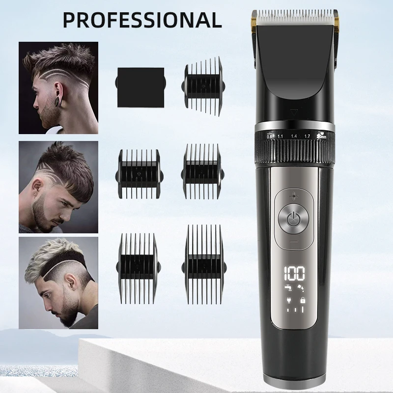 Электрическая машинка для стрижки волос, триммер для мужчин, Аккумуляторная машинка для стрижки бороды, дисплей, USB-аккумуляторная машинка для влажной сухой стрижки волос.
