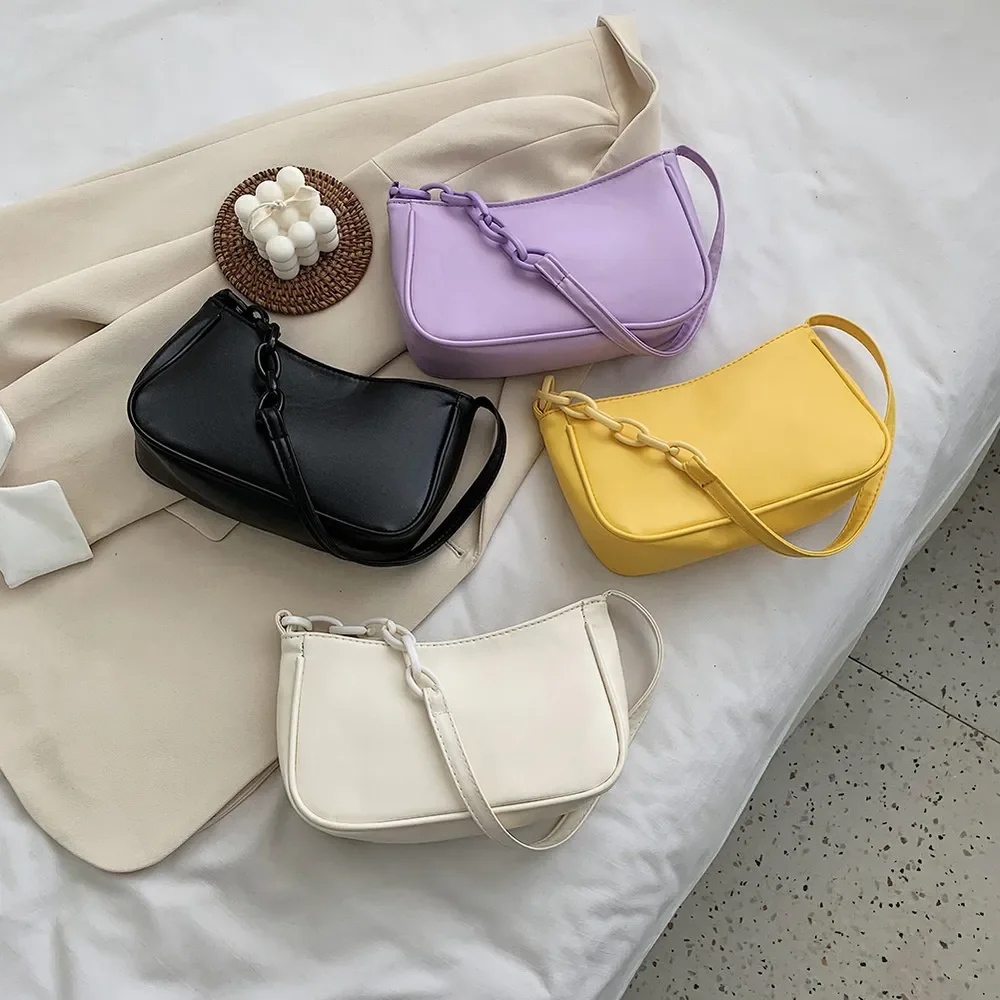 Женская кожаная однотонная сумка на цепочке в стиле ретро, повседневные женские сумки через плечо, модная изысканная сумка для покупок