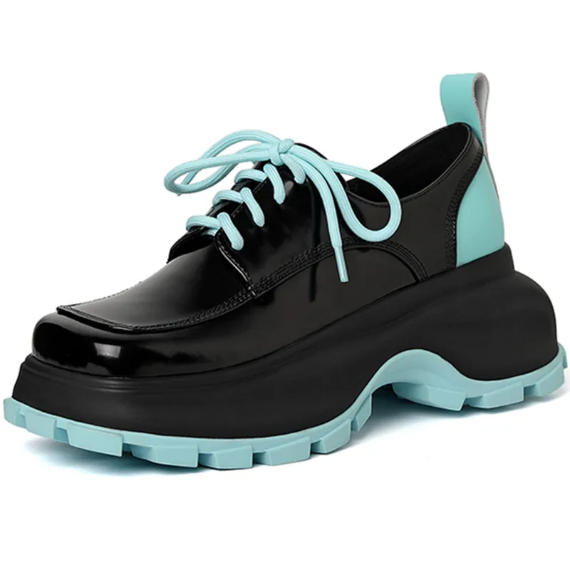 Женские туфли-лодочки ENMAYER на платформе, 2023, весна, 8 см, черные туфли из лакированной кожи с круглым носком, на шнуровке, для вечеринки в стиле 