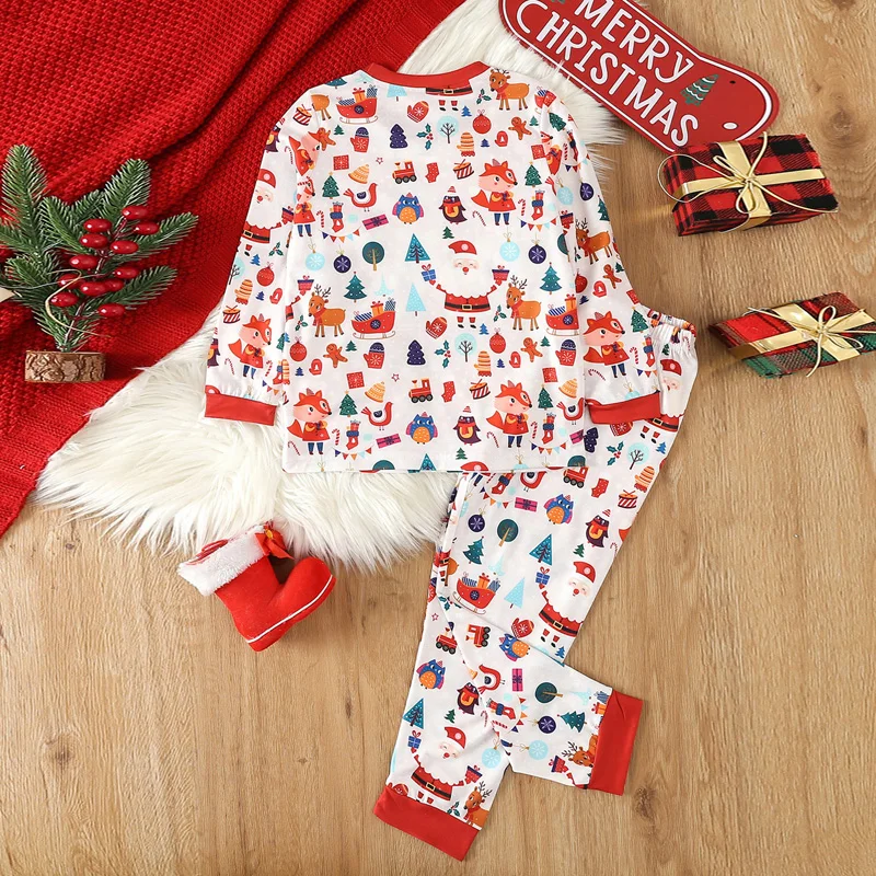 Комплекты рождественских штанов для мальчиков из 2 предметов, топы с мультяшным принтом и комплекты штанов на резинке